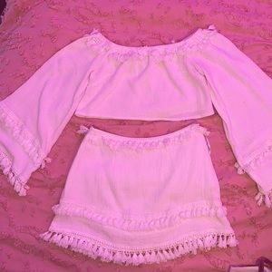 white off the shoulder 2 piece set